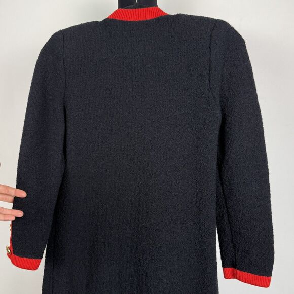 Vintage 1980s Adolfo New York Black Boucle Long Cardigan Knit Coat Dress - Picture 12 of 14